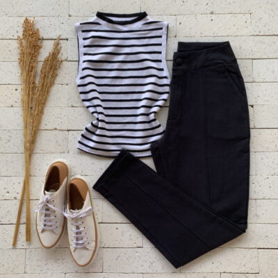 Cropped Modal Alongado Listrado Branco com Preto