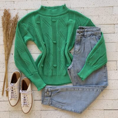 Blusa Trico Trama e Bolhas Premium Verde