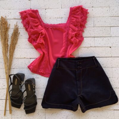 Cropped Alongado Alça Babados e Gripier Pink