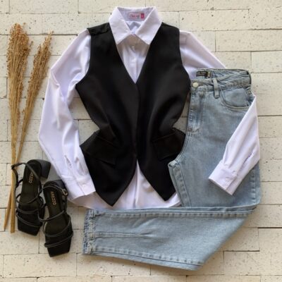 Colete Alfaiataria Bolso Fake Luxo Preto