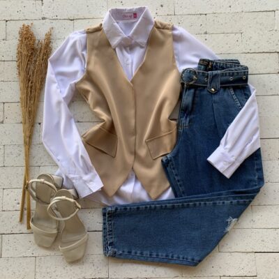 Colete Alfaiataria Bolso Fake Luxo Nude