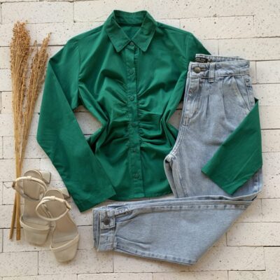 Camisa Tricoline Detalhe Pregas Verde