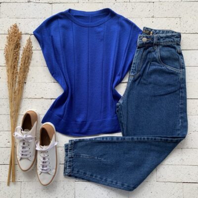 Blusa Modal sem Manga Basic Azul Bic