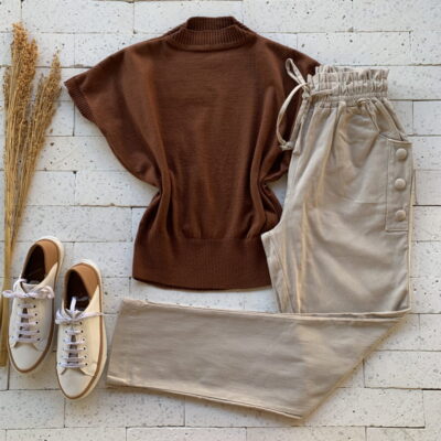 Blusa Modal Lisa sem Decote Marrom