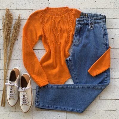 BODY MODAL MANGA LONGA TRAMA LUXO LARANJA