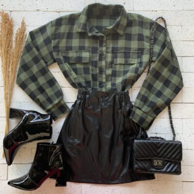 Camisa Cropped Xadrez Luxo Verde