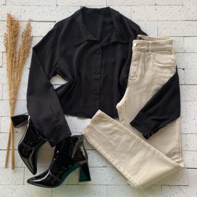 Camisa Cropped Soltinho Luxo Preta