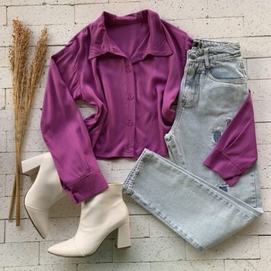 Camisa Cropped Soltinho Luxo Roxo