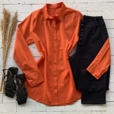 Camisa Alongada Tricoline Luxo Laranja