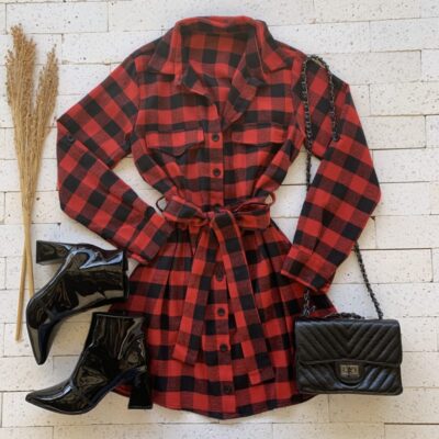 Chemise Xadrez Flanelada com Amarração Premium Vermelha