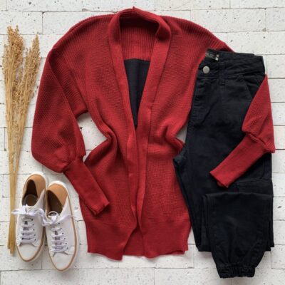 Cardigan Trico Alongado Luxo Marsala