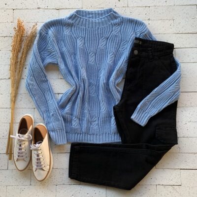 Blusa Trico Ondulado Luxo Azul Claro