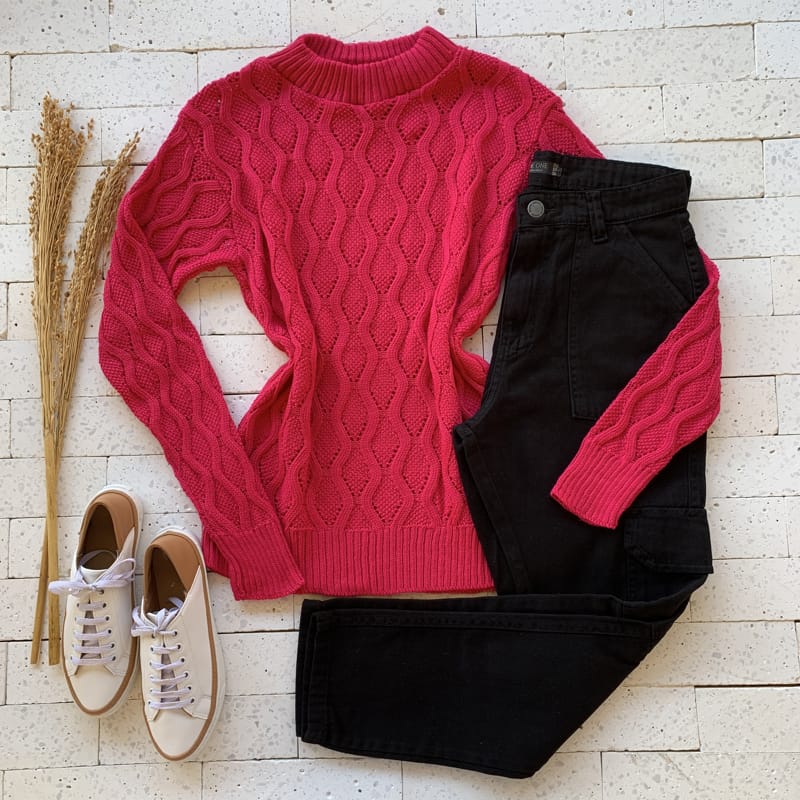 Blusa Trico Trama Ondulada Luxo Pink Blusa Trico Trama Ondulada Luxo Pink