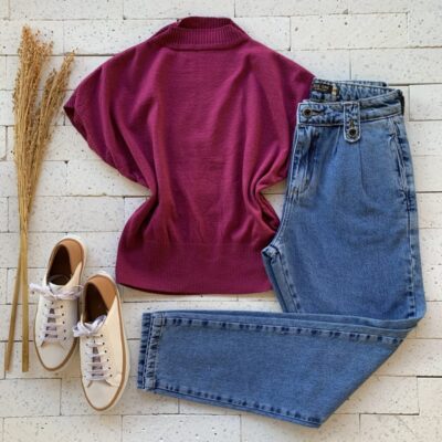 Blusa Modal Lisa sem Decote Magenta