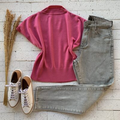 Blusa Modal Lisa sem Decote Rosa
