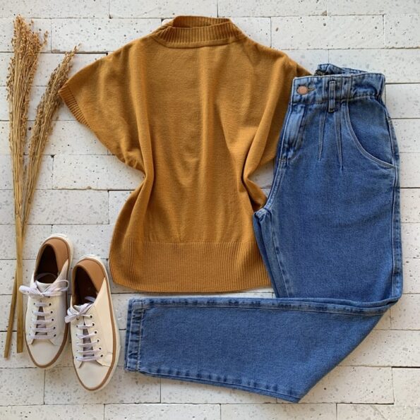 Moda Lisa Blusa Modal Lisa sem Decote Mostarda Dondoca Moda Feminina