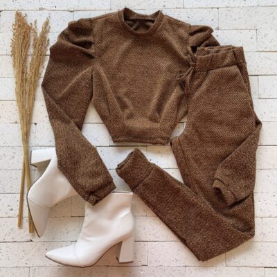 Conjunto Lanzinha Princesa Cropped e Calça Luxo Caramelo