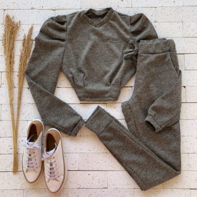 Conjunto Lanzinha Princesa Cropped e Calça Luxo Nude