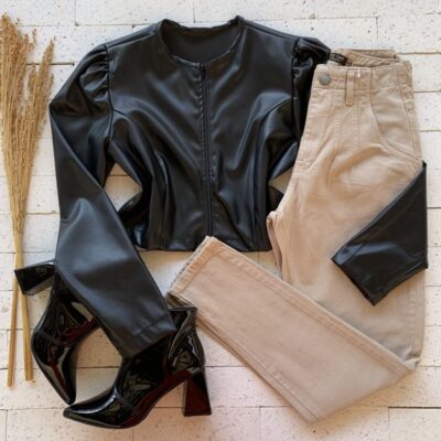 Jaqueta Couro Fake Lisa Luxo Preta