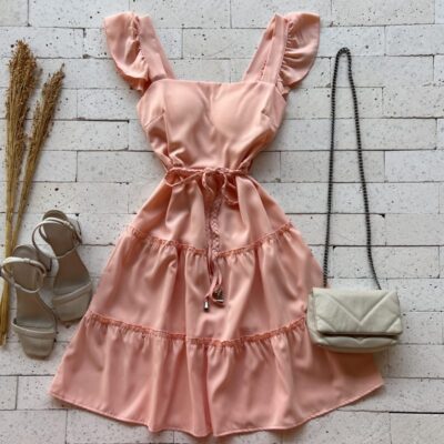 VESTIDO ALÇA E CAMADAS BABADOS