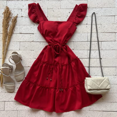 VESTIDO ALÇA E CAMADAS BABADOS