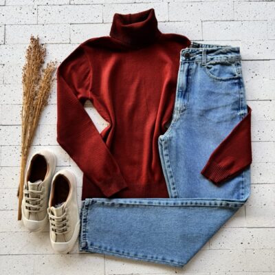 BLUSA TRICO BASIC GOLA ALTA CARMIM