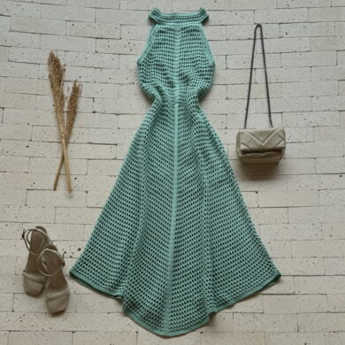 VESTIDO TRICO LONGUETE PONTO VAZADO MENTA