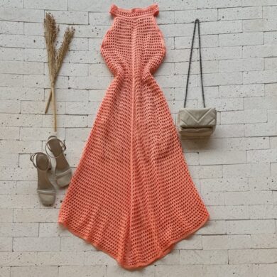 VESTIDO TRICO LONGUETE PONTO VAZADO LARANJA