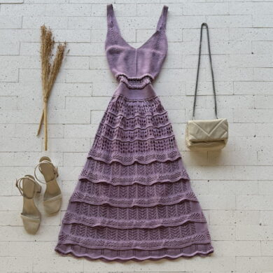 VESTIDO TRICO MIDI DETALHE CAMADAS LAVANDA