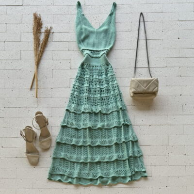 VESTIDO TRICO MIDI DETALHE CAMADAS MENTA