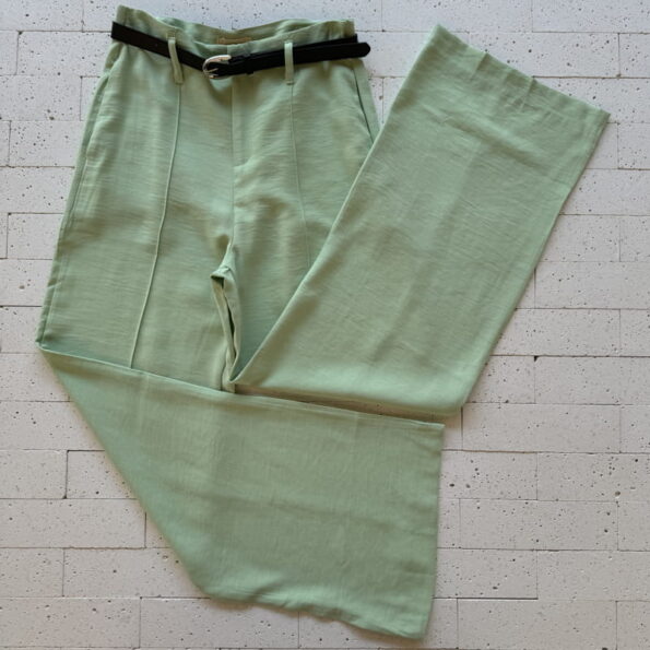 CALÇA PANTALONA COM VINCO E CINTO LUXO VERDE