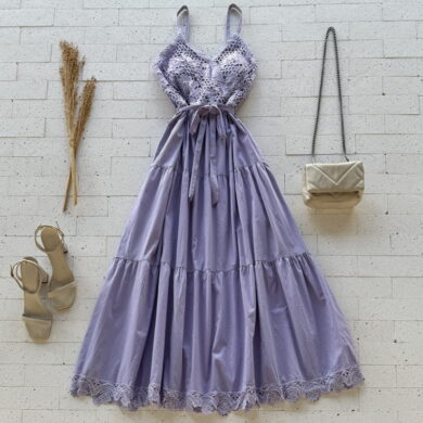 VESTIDO LONGUETE DETALHE BUSTO COM GRIPIER LUXO LAVANDA