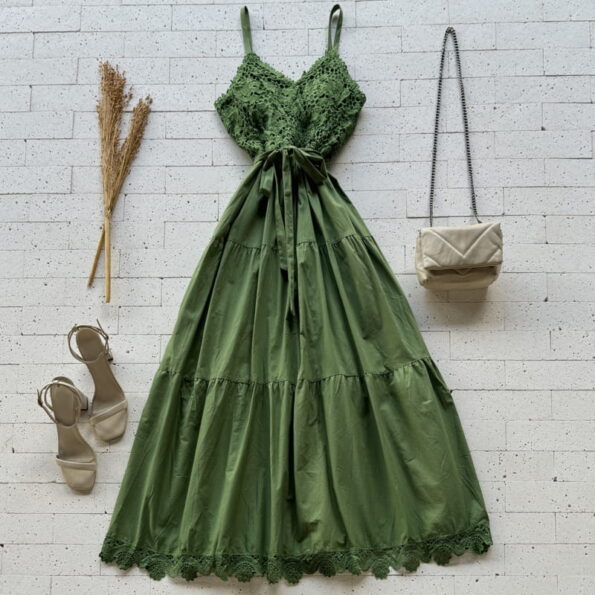 VESTIDO LONGUETE DETALHE BUSTO COM GRIPIER LUXO VERDE OLIVA