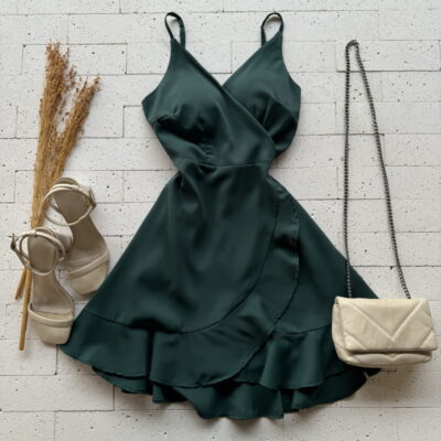 VESTIDO MINI ENVELOPE COM AMARRAÇÃO TRANÇADA VERDE