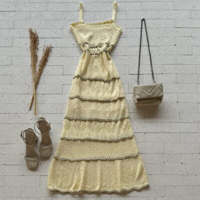 VESTIDO TRICO MIDI TRAMA DIVERSAS AMARELO