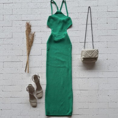 VESTIDO MODAL LONGUETE COM AMARRAÇÃO NAS COSTAS VERDE