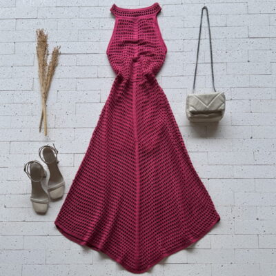 VESTIDO TRICO LONGUETE PONTO VAZADO PINK