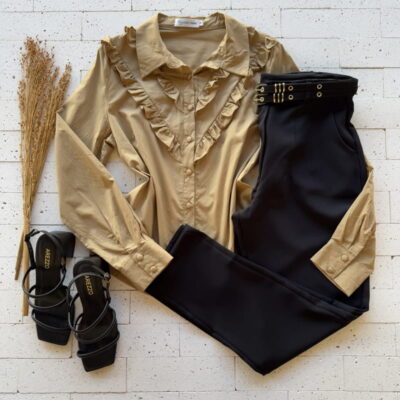 CAMISA FEMININA TRICOLINE BABADINHOS FRONTAL NUDE