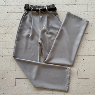 CALÇA SOCIAL FEMININA LISA COM CINTO CINZA