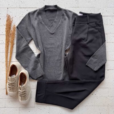 Dondoca_com_br Blusa Trico Gola V Basic Grafite