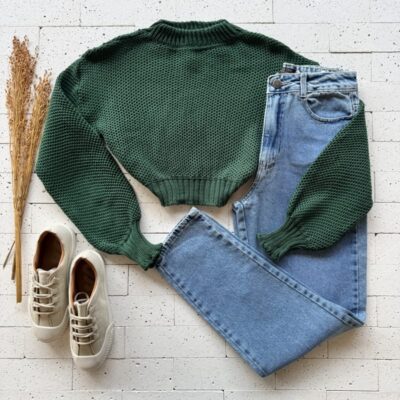 CROPPED TRICO MANGA LONGA BÁSIC VERDE ESCURO