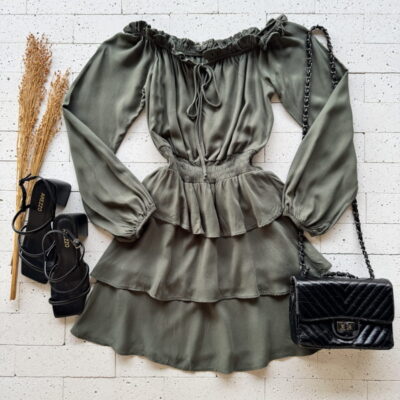 VESTIDO BOHO CIGANINHA MANGA LONGA VERDE OLIVA