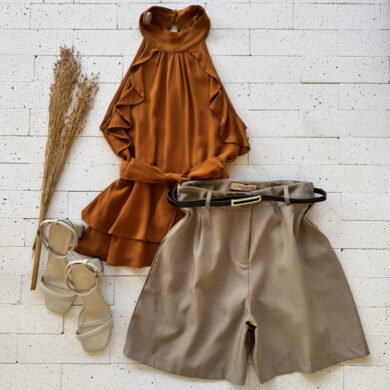 BLUSA BOHO COM AMARRAÇÇÃO NA CINTURA CARAMELO