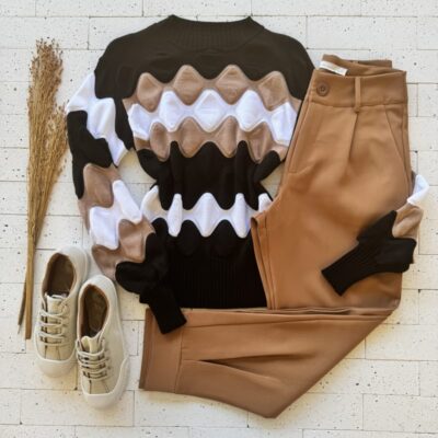 BLUSA TRICO COLOR GEOMÉTRICO PRETO