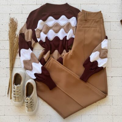 BLUSA TRICO COLOR GEOMÉTRICO VINHO