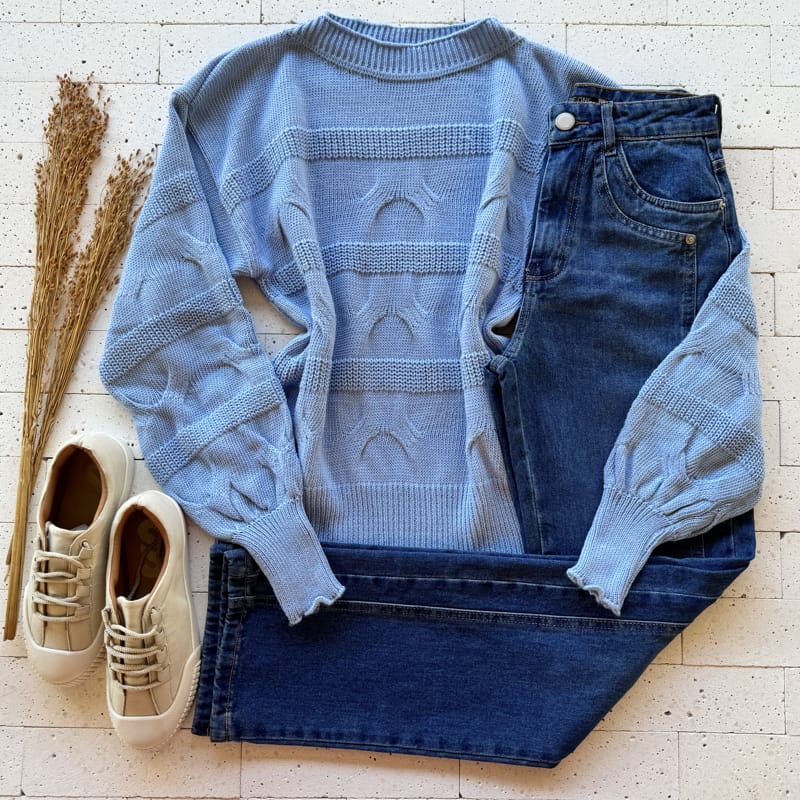 BLUSA TRICO COM PONTO DETALHADO AZUL BLUSA TRICO COM PONTO DETALHADO AZUL