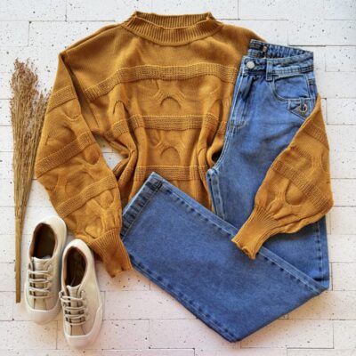 BLUSA TRICO COM PONTO DETALHADO CARAMELO