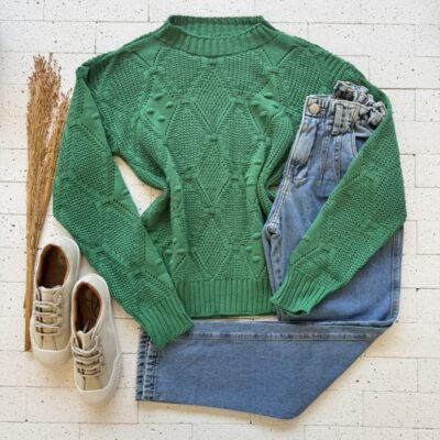 BLUSA TRICO DETALHE TRAMA COM BOLHAS VERDE