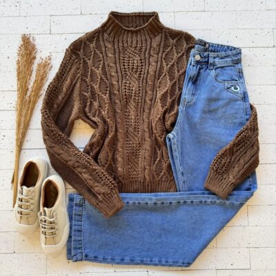 BLUSA TRICO MANGA LONGA COM TRAMA DIVERSAS MARROM