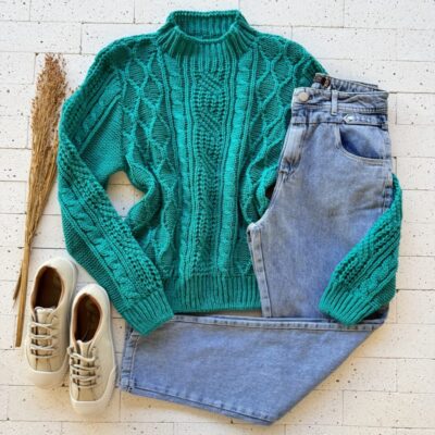 BLUSA TRICO MANGA LONGA COM TRAMA DIVERSAS MENTA